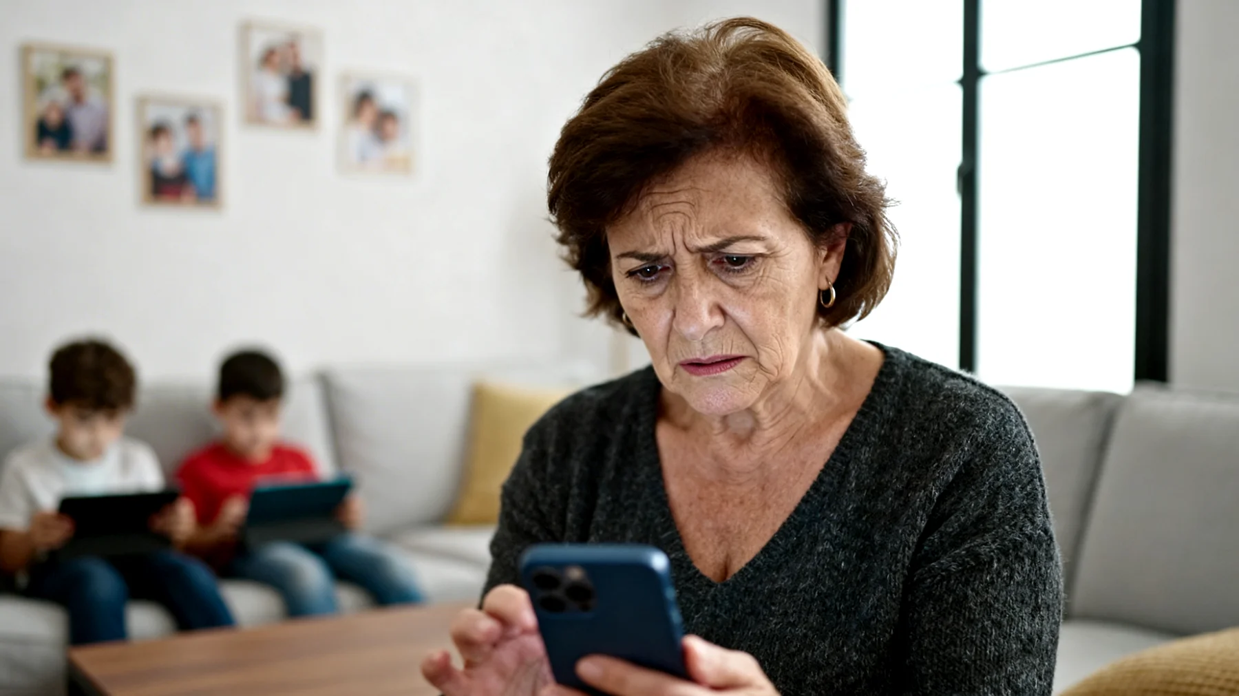 Nonna preoccupata per l'uso scorretto dei social media da parte dei nipoti bambini, che condividono foto e informazioni personali senza supervisione, con rischio di esposizione a contenuti inappropriati e contatti con estranei"