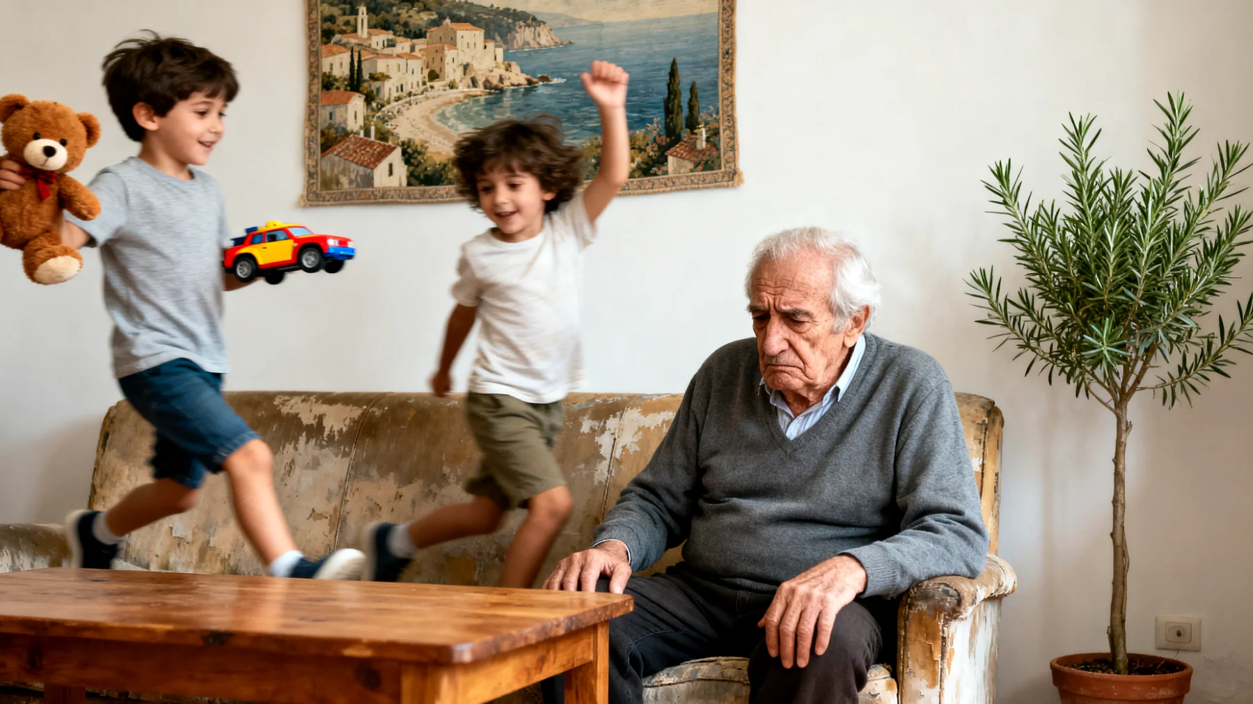 Il nonno fatica a far rispettare le regole e i limiti ai nipoti bambini, trovandosi spesso in conflitto tra il desiderio di essere il nonno affettuoso e permissivo e la necessità di mantenere una certa disciplina quando li accudisce"